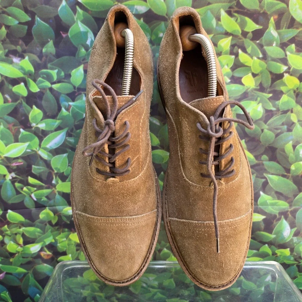 Frye James Crepe Oxford Tan Suede Cap Toe Mens Shoes 4001 D 12
